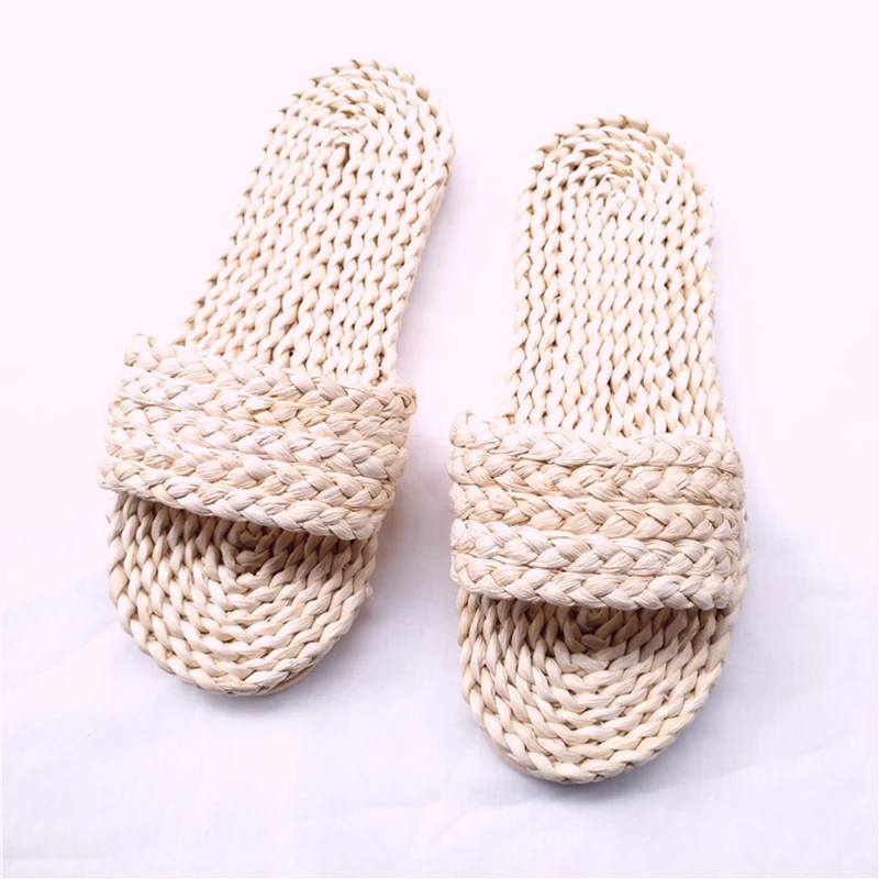 

2021 Summer Handwoven Seagrass Slippers for Women Straw Sandals Unisex Home Shoes Handmade Straw Slippers zapatos de mujer