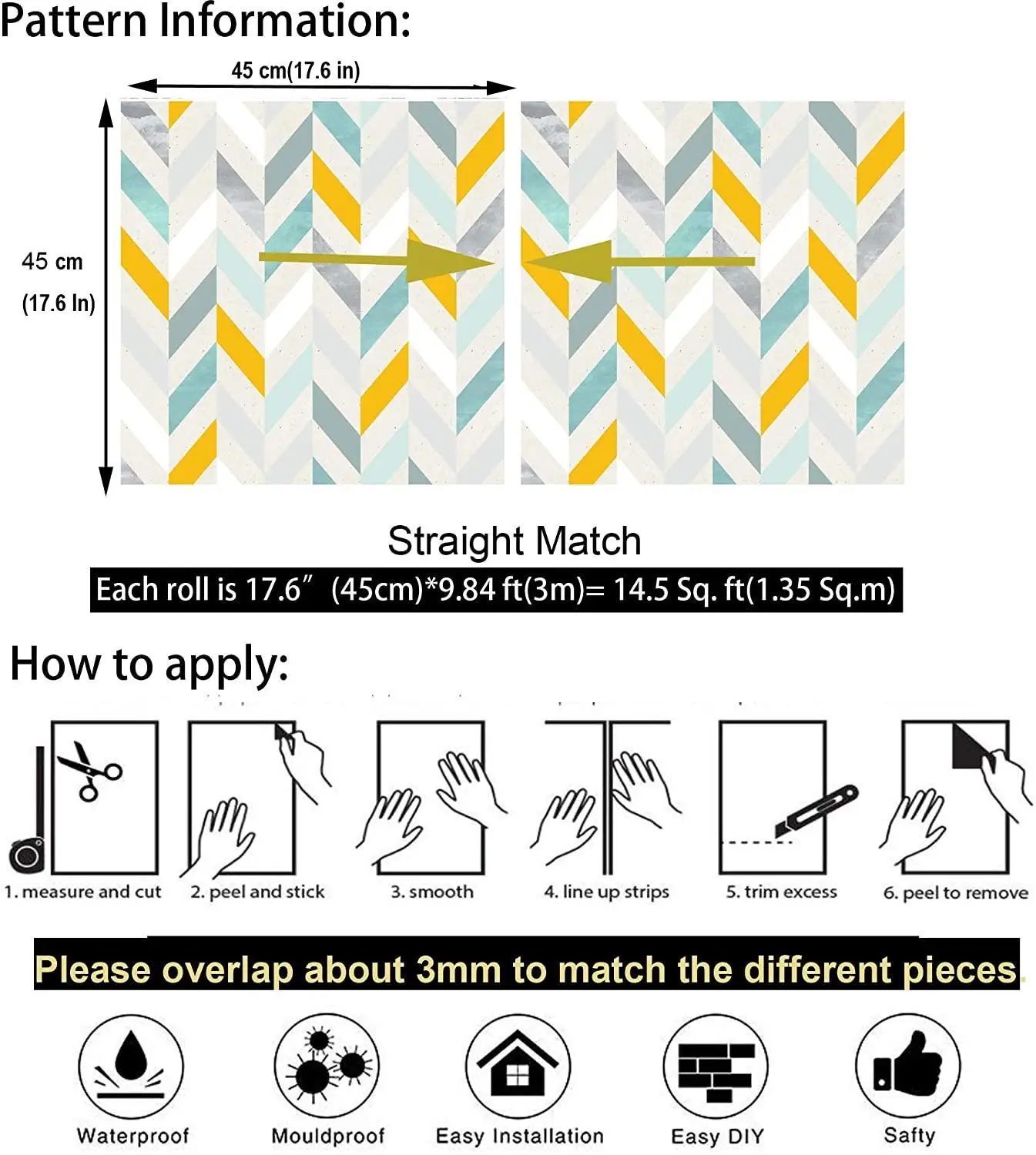 

HaoHome 3m Multicolor Herringbone Peel and Stick Wallpaper Self-Adhesive Prepasted Contact Paper Wall Mural For Living Room