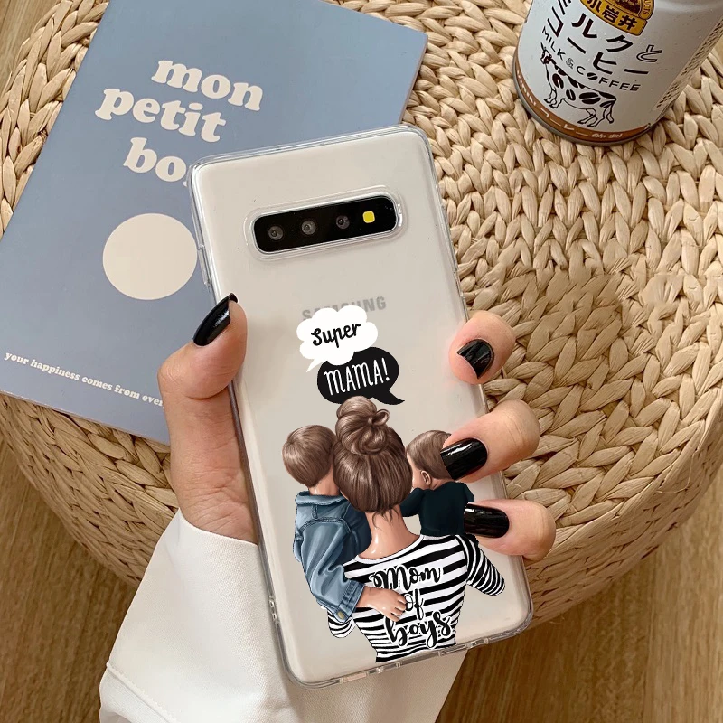 Модный прозрачный чехол для телефона mam of girl boy Super mom из ТПУ Samsung S8 S9 S10PLUS S20 S6 S7 DEGE