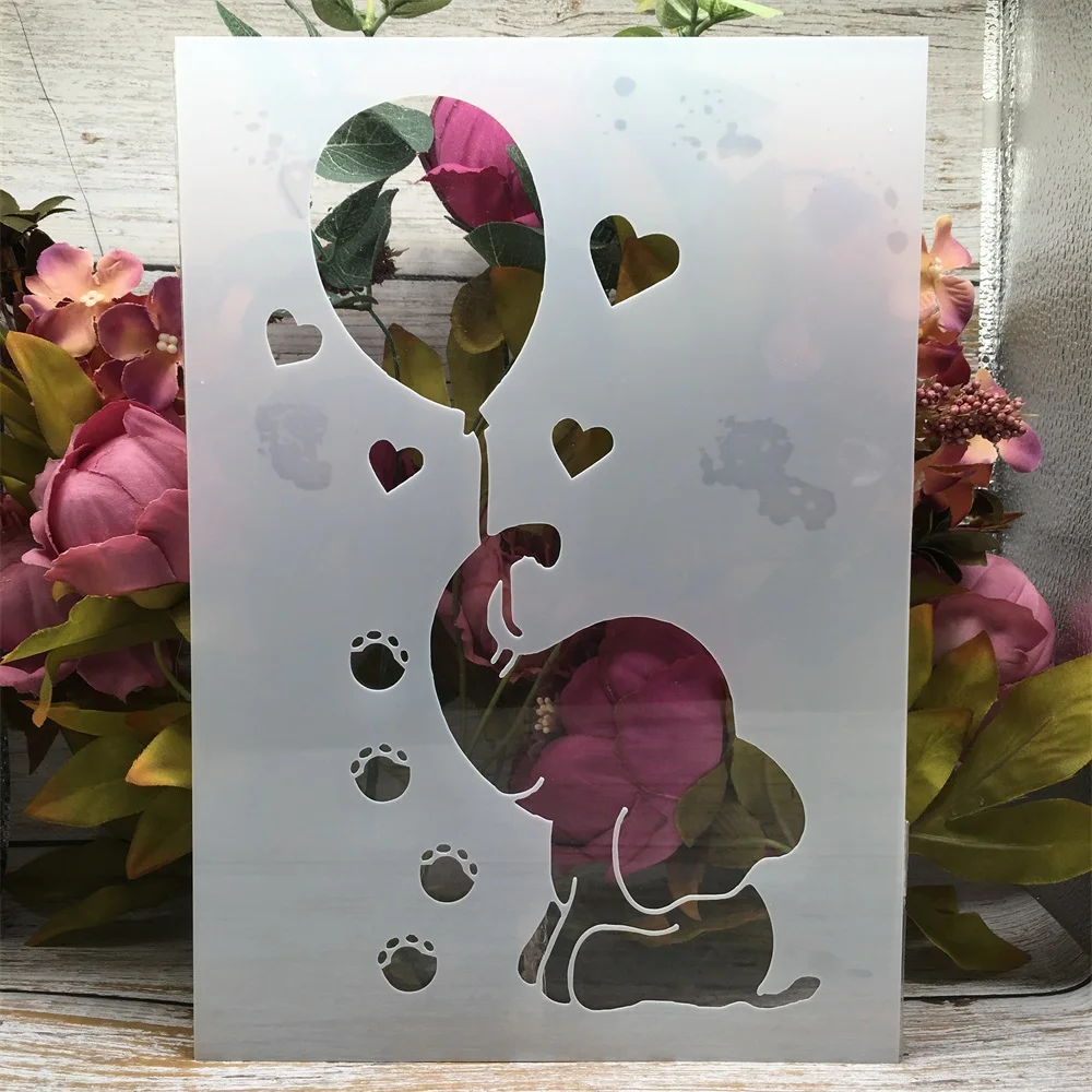 A4 29cm Little Elephant Balloon Drum DIY Layering Stencils Wall Painting Scrapbook Coloring Embossing Album Decorative Template