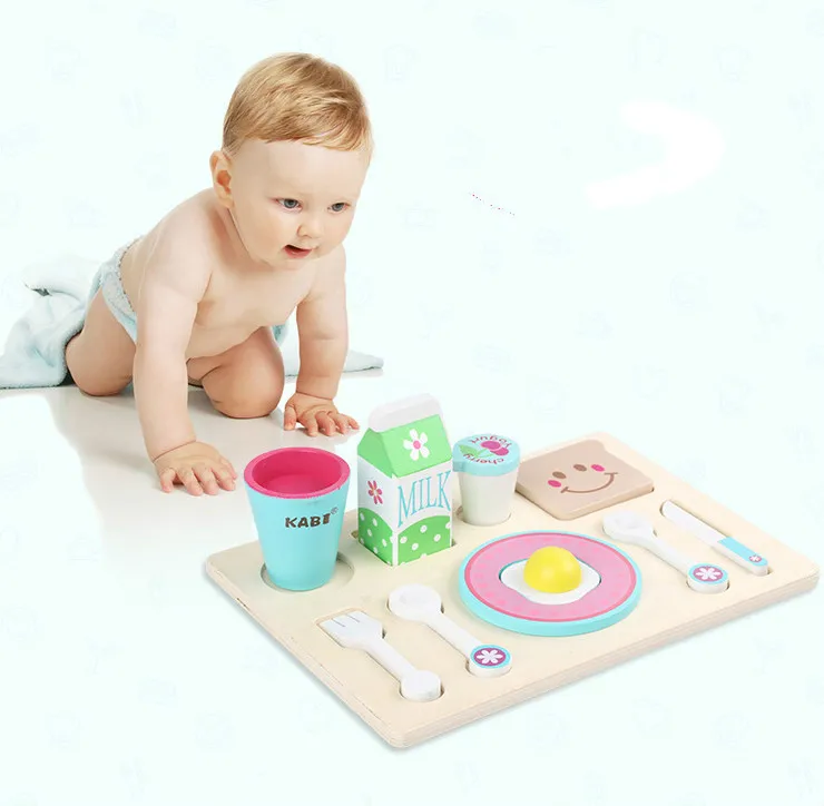 

Wooden Pretend Play Toy Children Simulation Kitchen Toys Early Educational Toys for Boys Girls Cute Breakfast Milk Food Toys