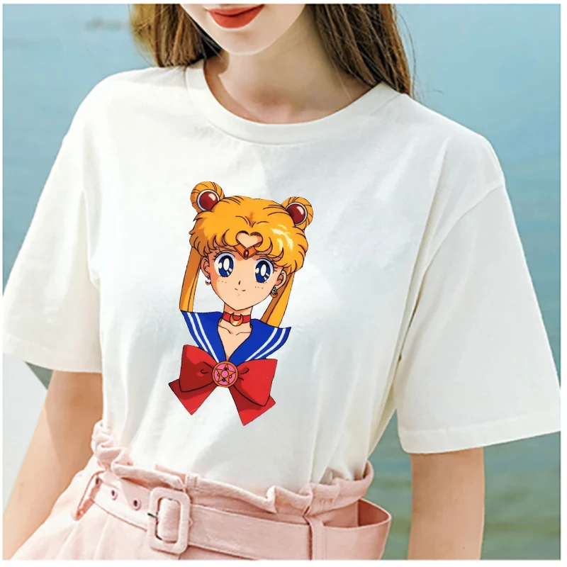 Lus Los Сейлор Мун Новая летняя модная футболка для женщин Harajuku с коротким рукавом