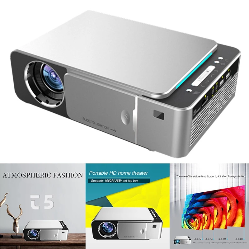 

Projector T6 Smart Android Version 2500 Lumens 720P Household Parent-Child Portable Projector Mini LED Tv