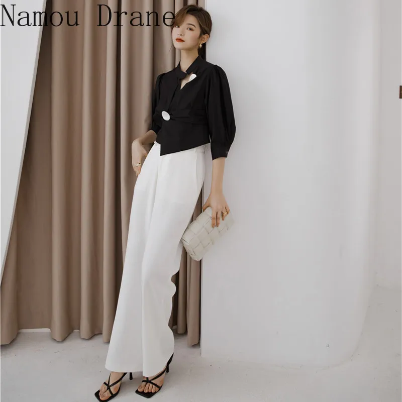 Женская блузка с длинным рукавом черная ассиметричная 2020 | одежда