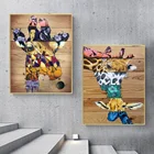 Абстрактное красочное изображение жирафа на деревянной панели, настенное изображение художественные плакаты и принты животных на холсте, картина для декора гостиной