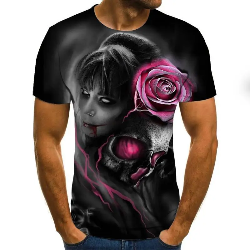 

2020 Mens horror T shirts Fashion New Summer Men's Short Sleeve T-shirt Casual 3D Zombie Print Rock Tshirt For Man Full Printed