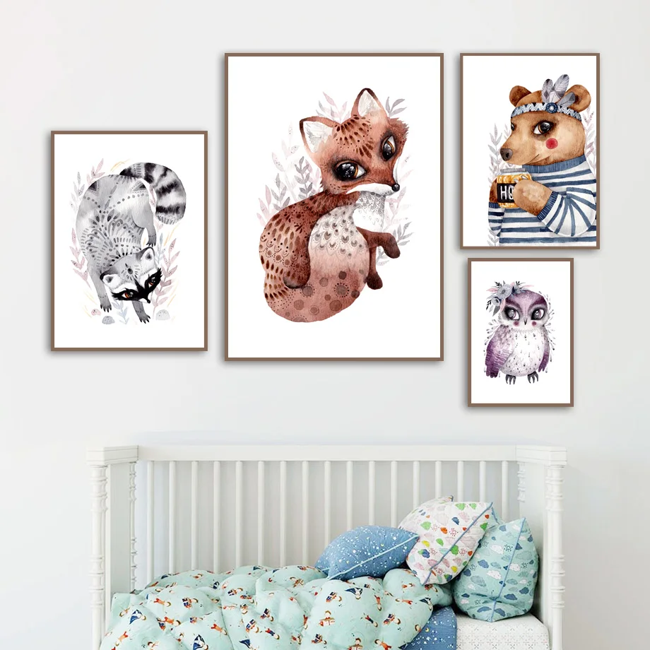 Картина Настенная в скандинавском стиле с изображением мультяшных животных