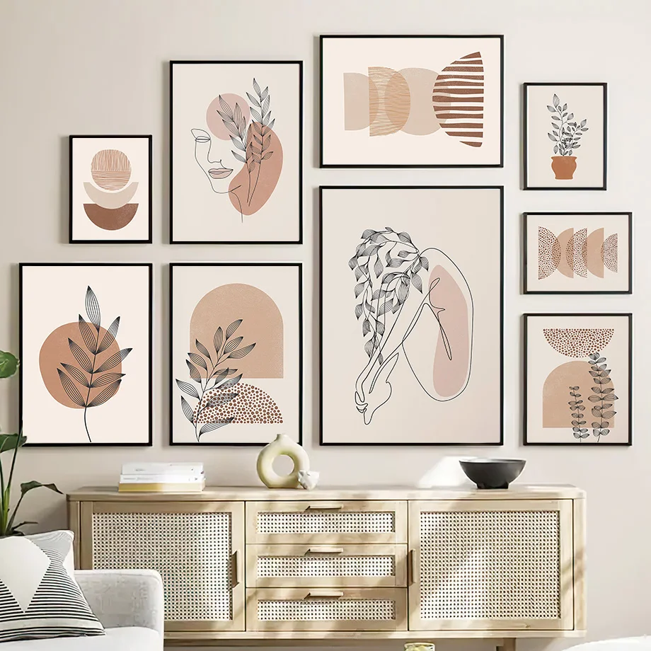 

Abstract Modern Leaf Girl Body Geometric Nordic Posters And Prints Wall Art Canvas Painting Pictures For Living Room Decoration