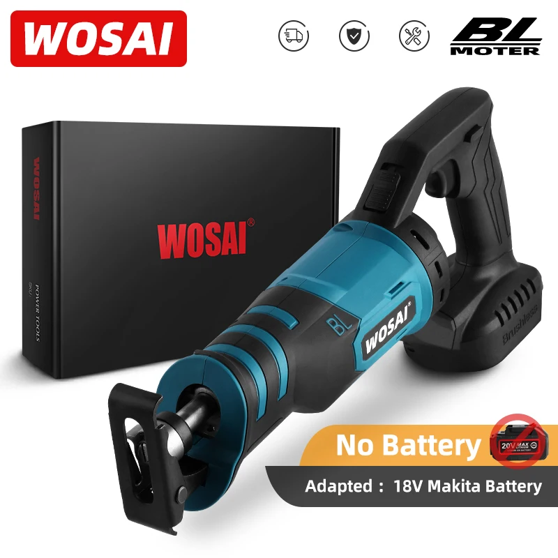 Бесщеточная сабельная пила WOSAI 20 в, регулируемая электрическая пила с тремя режимами работы, режущая пила для литиевой батареи Makita 18 в