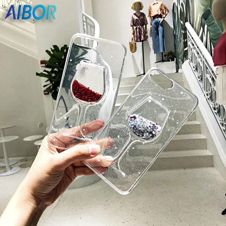 3D блестящие звезды красное вино стекло жидкий зыбучий песок Прозрачный чехол для