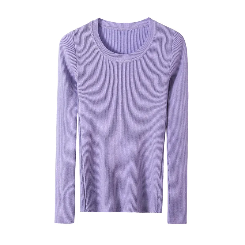 

Женский свитер с длинным рукавом, повседневный однотонный облегающий пуловер с круглым вырезом в Корейском стиле, Осень-зима 2020