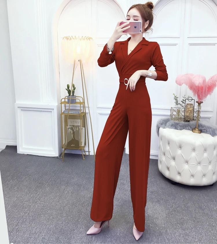 Офисные женские элегантные сексуальные комбинезоны с широкими штанинами