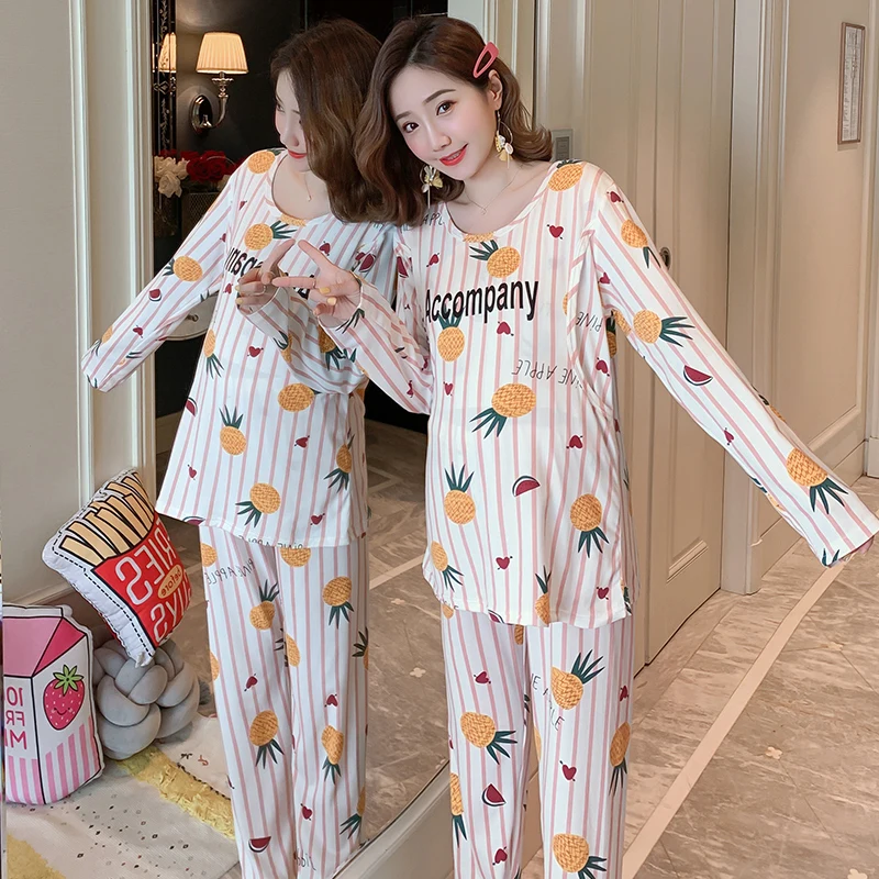 Модная Пижама для кормящих женщин 2020 Весенний костюм сна с длинным рукавом