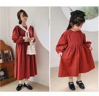 korean style autumn long sleeved solid color lossen dress with lace shawl for girls and women parent child clothing