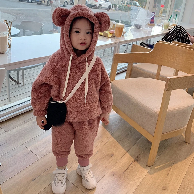 От 1 до 6 лет детская теплая фланелевая толстовка с капюшоном для малышей штаны
