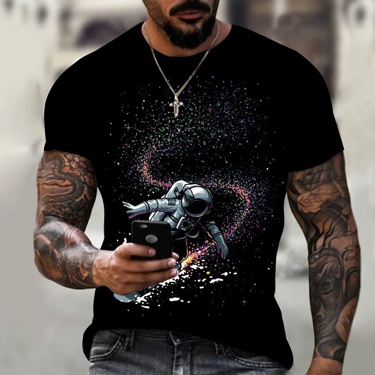 

summer new handsome men's high-quality loose T-shirts funny design astronaut print men's tops T-shirts cool men's t-shirts