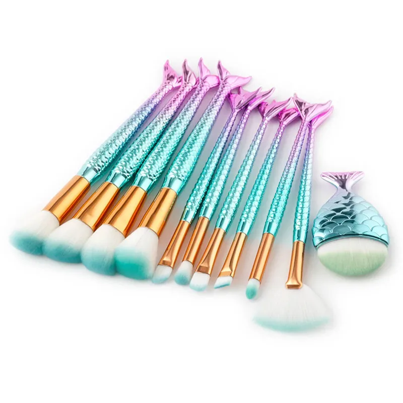 11pcs 21 шт. Pro Русалка кисти для макияжа основа для бровей подводка для глаз Румяна косметическая пудра Профессиональный консилер набор кистей для макияжа - Handle Color: 11pcs