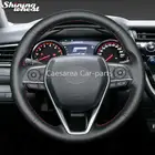 Прошитая вручную черная оплетка рулевого колеса из натуральной кожи для Toyota Camry 2018