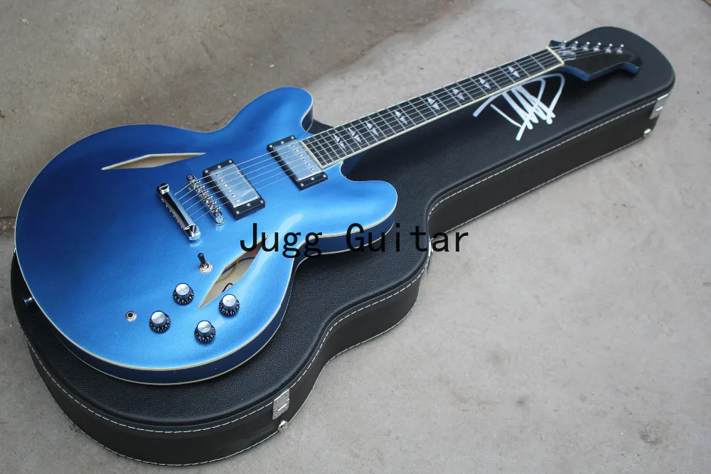 Dave Grohl Signature DG 335 Metallic Pelham Blue Semi Hollow Body Jazz Electric Guitar  Dual Diamond Holes, Split Diamond Inlay