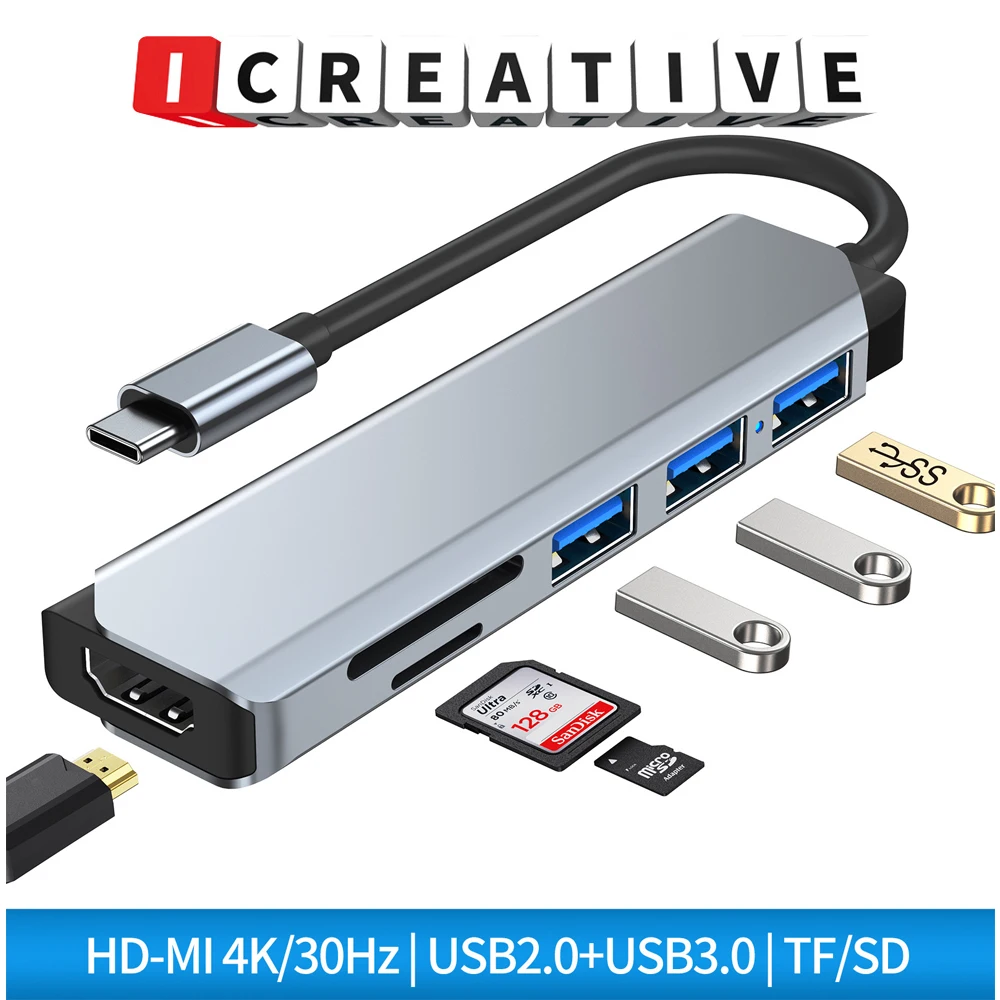 

Адаптер-концентратор ICREATIVE типа C USB C на USB 3,0 HDMI Dock для MacBook Air Pro Huawei PC Аксессуары USB 3.0 Type-C разветвитель