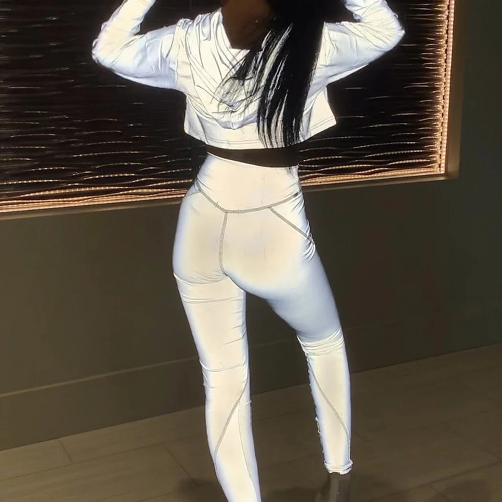 Крутой светоотражающий Женский комплект укороченный топ на завязках +