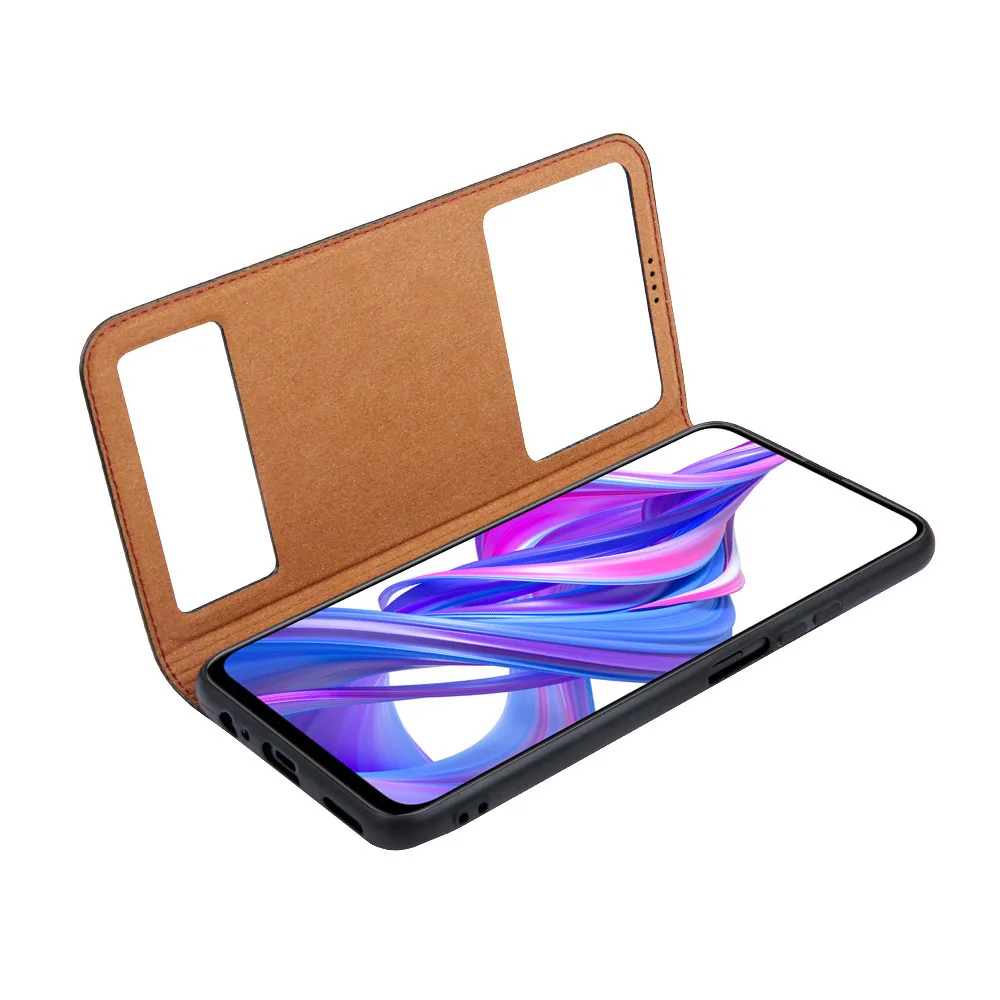 

For Huawei Honor 9x Pro Case Luxury Genuine Leather Case Dual Window Flip Cover For Huawei Honor 9x Case Business Book Cover