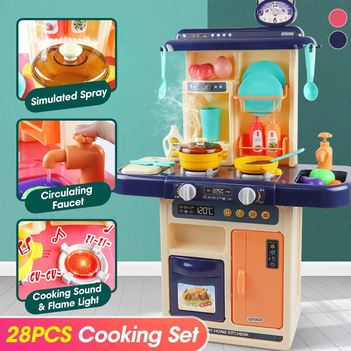 Kids Simulation Kitchen Set Pretend Play Chef Cooking Game Miniature Food Mini Cookware Spray Light Toy Children Christmas Gift