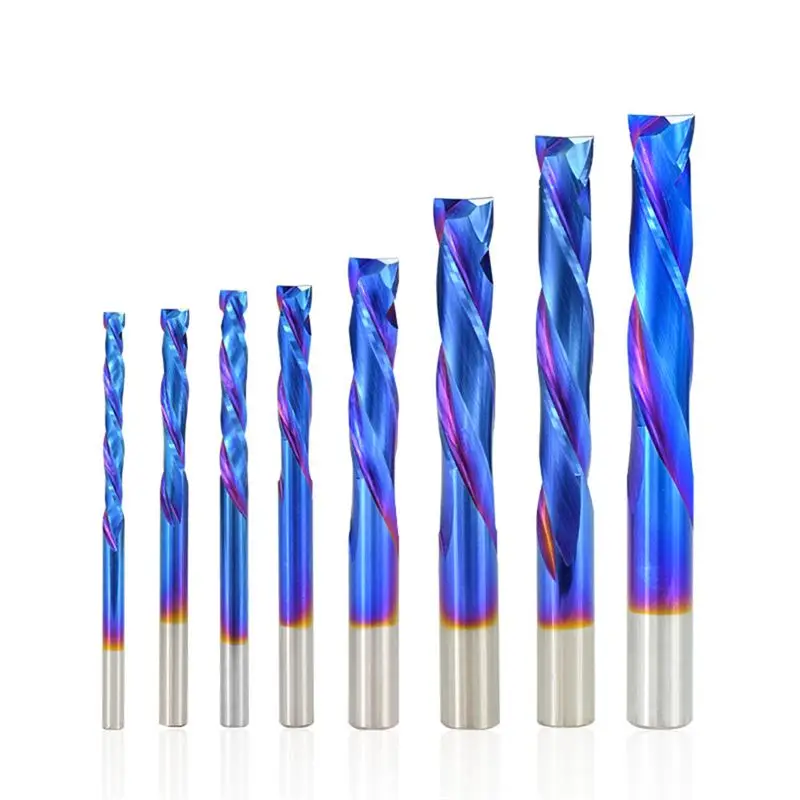 

1Pcs 4mm Shank 2 Flute Up Down Milling Cutter Blue Nano Coating CNC Router Bit 2 Flute Carbide End Mill Use for Acrylic Wood