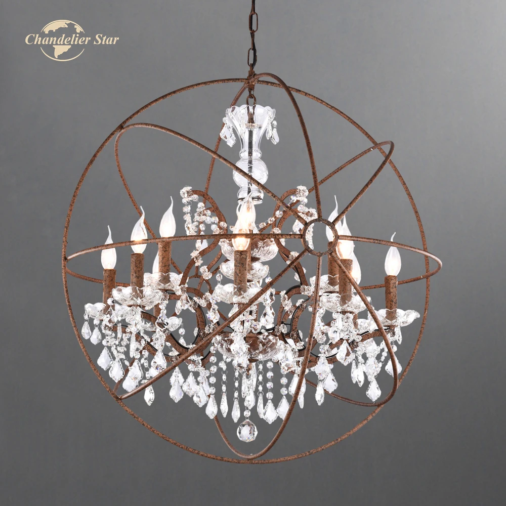 

Винтажные светодиодные люстры Orb, современные круглые светильники в деревенском стиле, металлическая прозрачная Хрустальная свеча, освети...