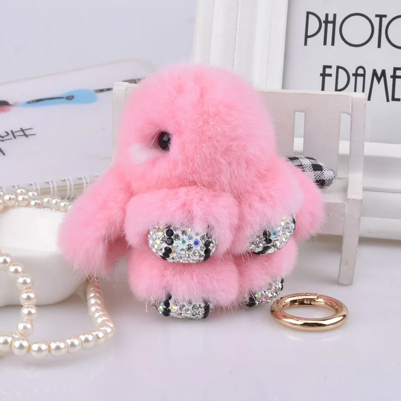 С отделкой кристаллами норки брелок для ключей кролик ремесло моды мех кролика