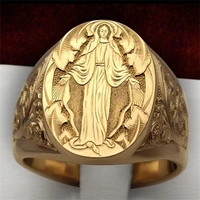 for men women legendary mythology ring punk jewelry vintage gold colors virgin mary religion pattern engraving rings wholesale