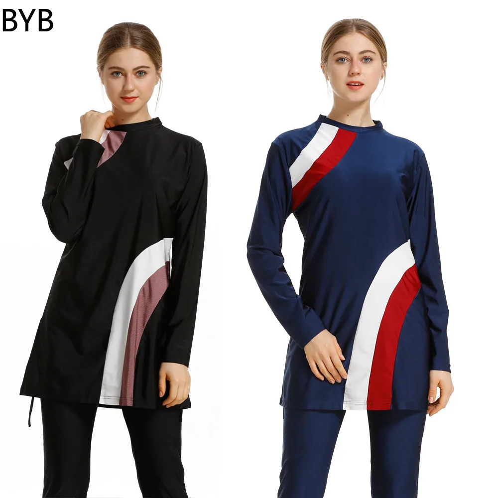 2020 New Muslim Swimwear Women Modest Patchwork Full Cover Short Sleeve Swimsuit Islamic Hijab Islam Burkinis Wear S-6XL |