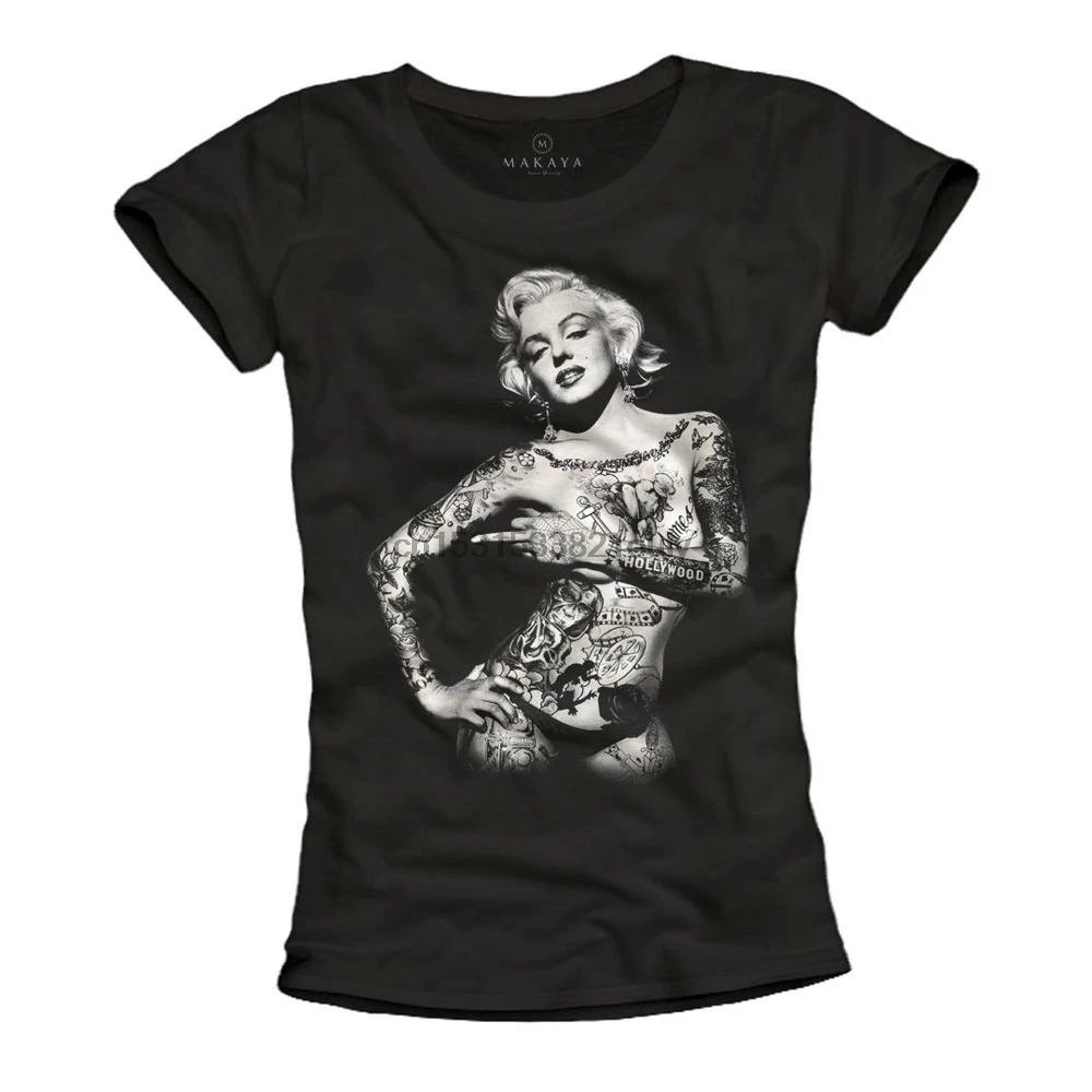 

Marylin Monroe Tattoo Womens Tshirt Print Summer Top Blackwhite Tee Shirt Art Sml
