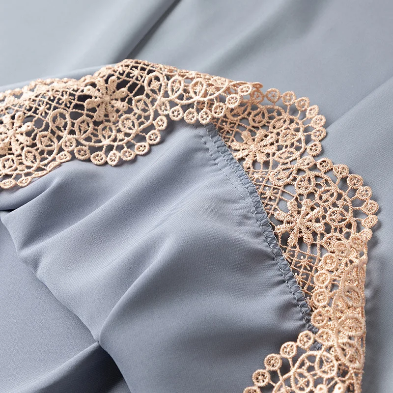 

2021 Spring New Women Sleep Dress Silky Satin Nightdress Sleepwear Silky Home Dressing Gown Casual Nightgown Lace Nightwear