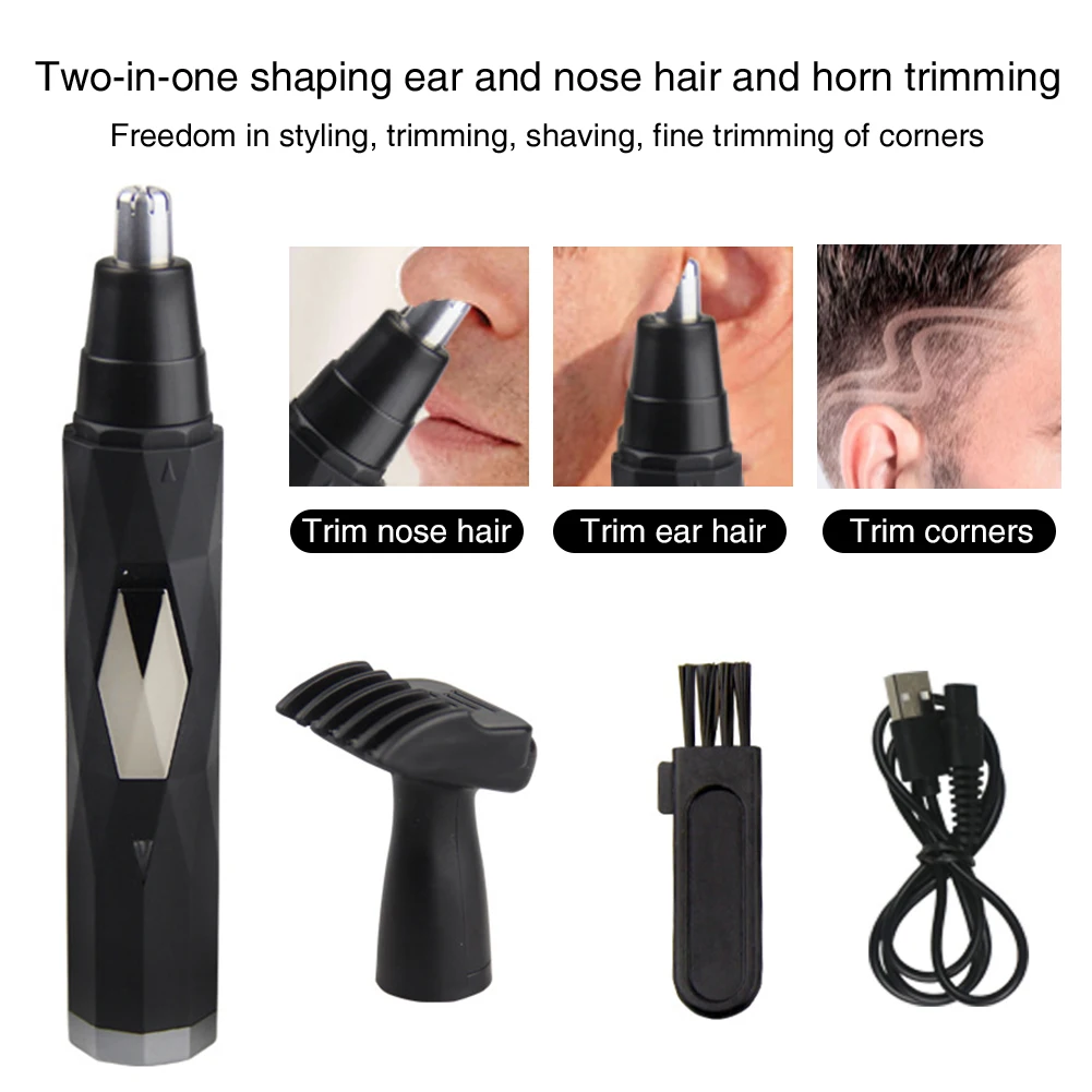 

Men Portable Eyebrow Sidebums USB Charging Multipurpose Bathroom Nose Hair Trimmer 360 Degrees Rotation Ear Face Low Noise