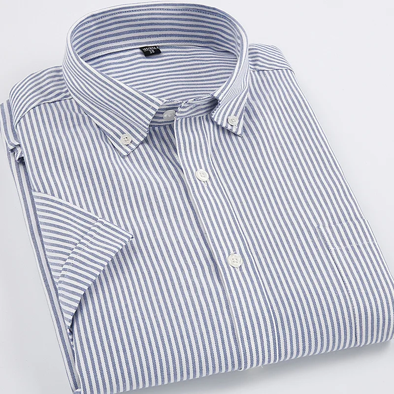 2021 Oxford short-sleeved shirt men's 60% cotton casual business men's dad suit middle-aged men's summer shirt plaid