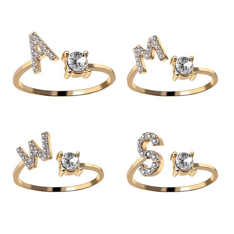 Мода 26 букв кольцо Micro Pave Цирконий золото Цвет кольца для женщин и девочек