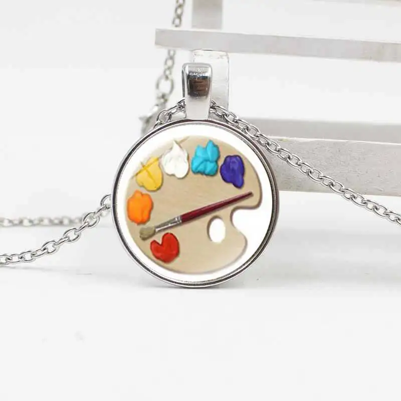 Модная Гламурная палитра фото круглая стеклянная подвеска ожерелье ювелирные