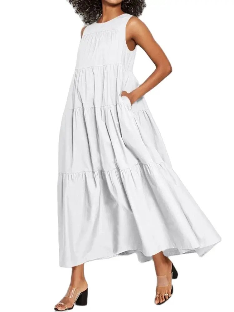 

2021 summer new round neck Pullover sleeveless casual women's women dress plus size 6l long and ankle skirt vestido woman sexy