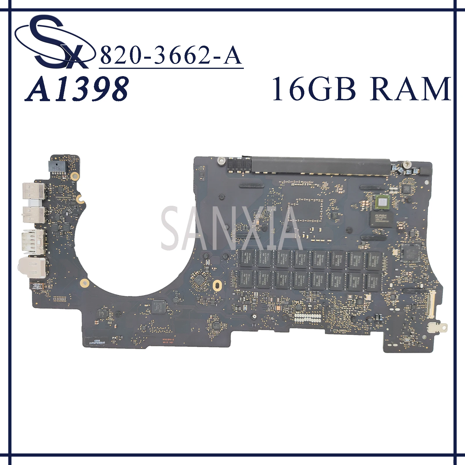 

KEFU 820-3662-A Laptop motherboard for Apple Macbook Retina A1398 original mainboard 16GB-RAM I7-4870HQ 2.5GHz CPU