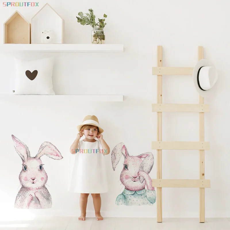 

30*40cm Wall Stickers Home Decor Living Room Two Cute Rabbits Removable Home Living Room Decoration Mural Bunny Stickers