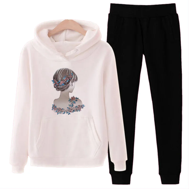Комплект из 2 предметов, женская одежда, Chandal Mujer 2 Piezas, для бега, Femme, мультяшный принт, толстовка, штаны, спортивные костюмы, женский спортивный костюм
