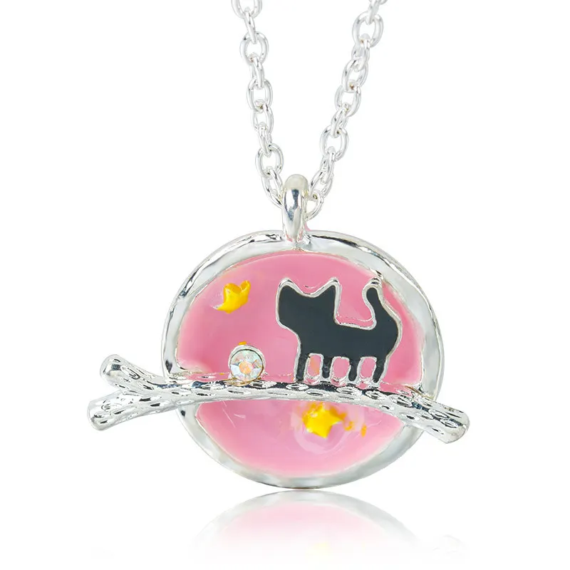 Planet Kitten Cat позолоченный серебристый цвет цветные с эмалью Длинные ожерелья