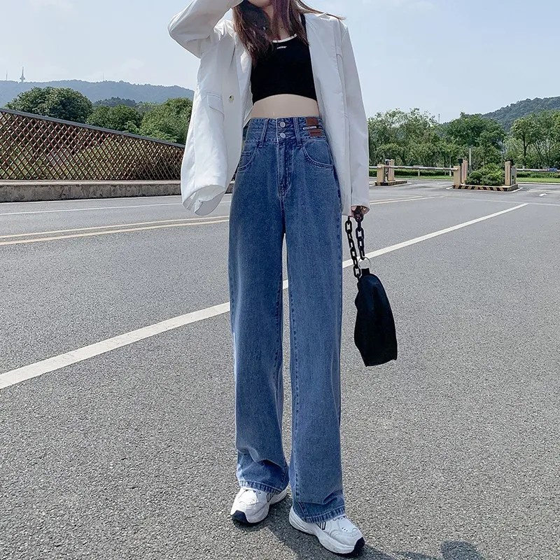

Blue Wide Leg Jeans Women High Waist Plus Size Denim Straight Pants Korean Autumn Winter Pantalones Vaqueros Mujer