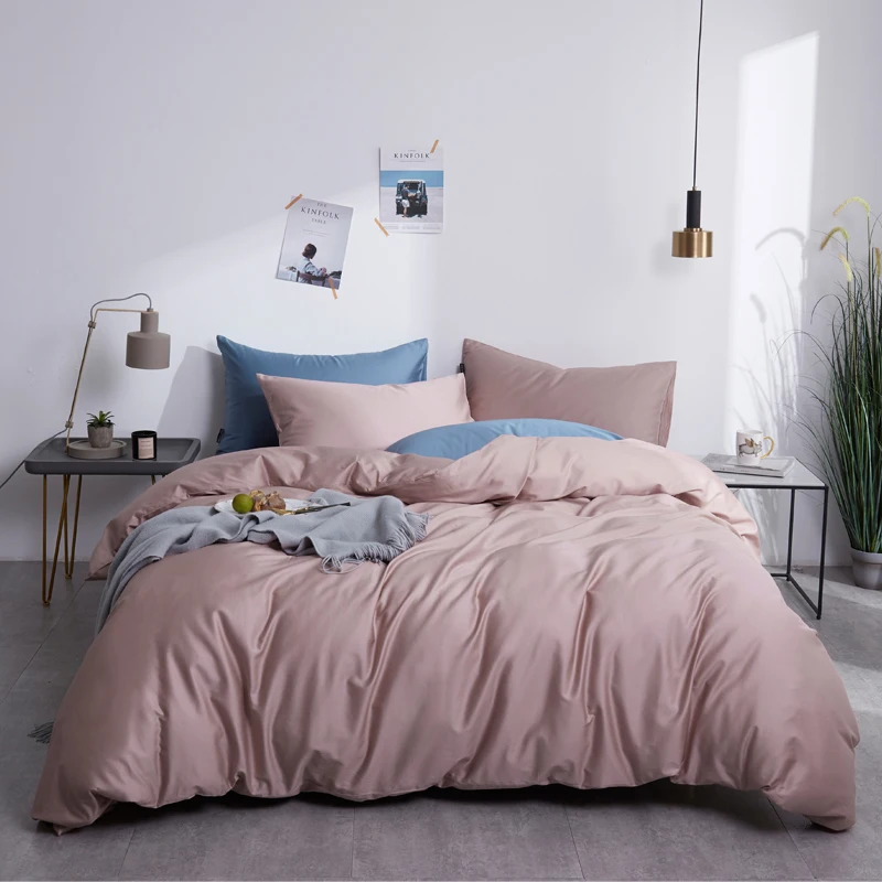 

Pure Egyptian Cotton Solid color Reversible Duvet Cover set Twin Queen King Size 3/5/6Pcs Bedding set with Bed sheet Pillowcase