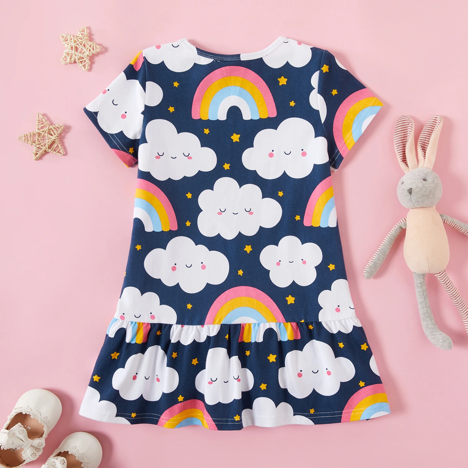 Летнее платье с коротким рукавом и радужным облаком 3 предмета | Детская одежда