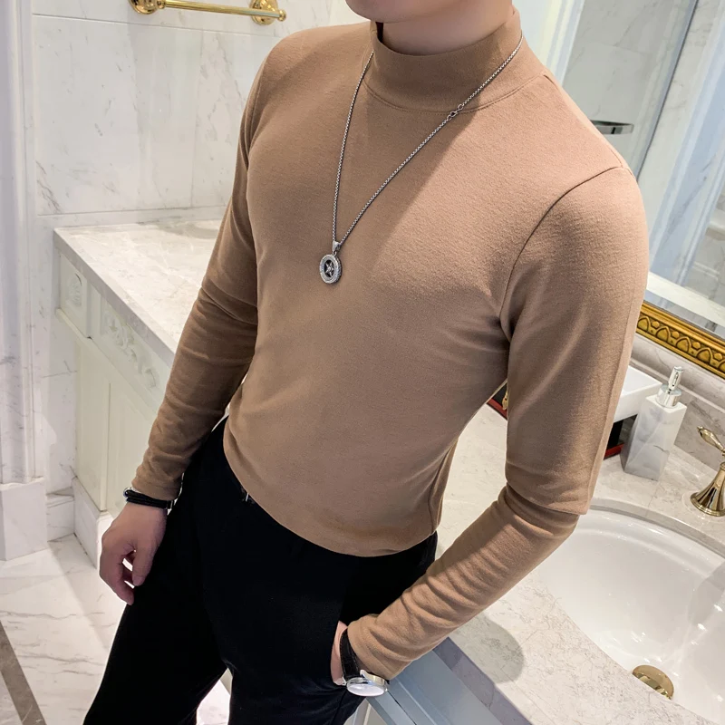khaki Трендовые мужские футболки, мода, Осенние футболки, мужская Тонкая футболка, белые футболки с длинным рукавом, британский стиль, Camisetas Hombre - Цвет: khaki