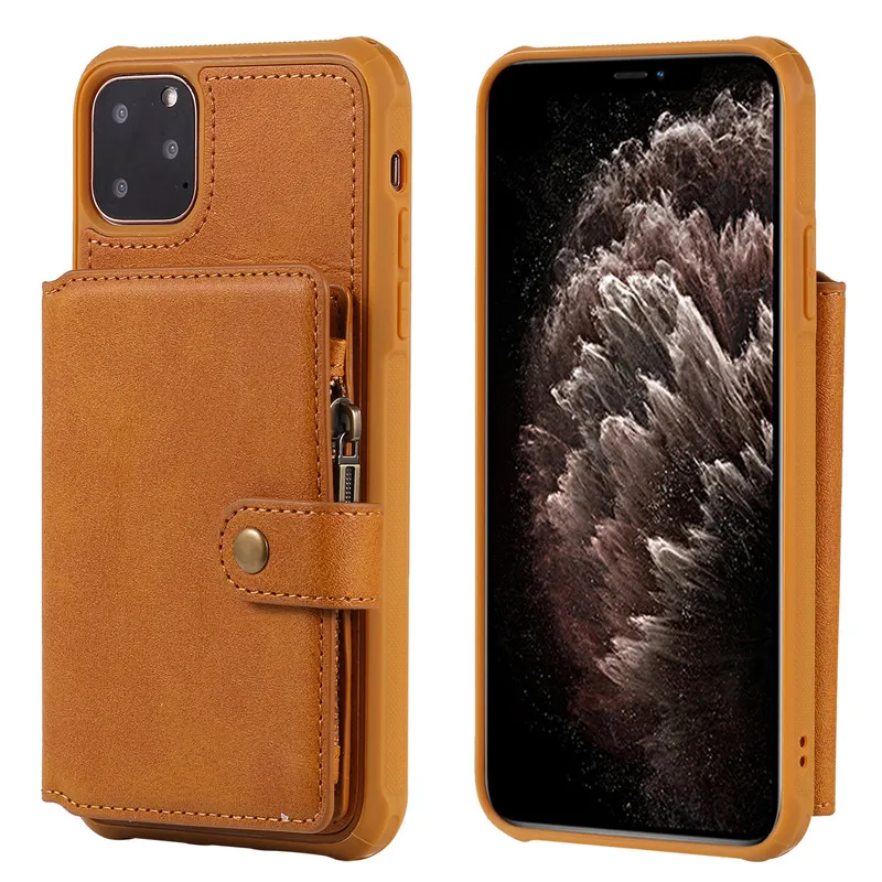 brown Ретро Кожаный Кошелек на молнии чехол для телефона для iPhone 11 11Pro MAX XS MAX XR 6 6splus 7 7Plu 8 8Plus держатель для телефона с подставкой задняя крышка - Цвет: brown