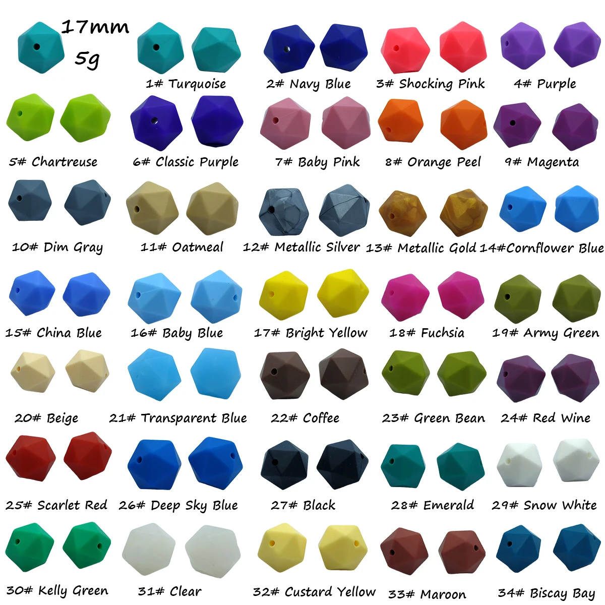 50pc 17mm Silicone Teether Beads Safe Icosahedron Shaped Candy Mix Color Teething Silicone Bead Toy BPA Free DIY Necklace Making