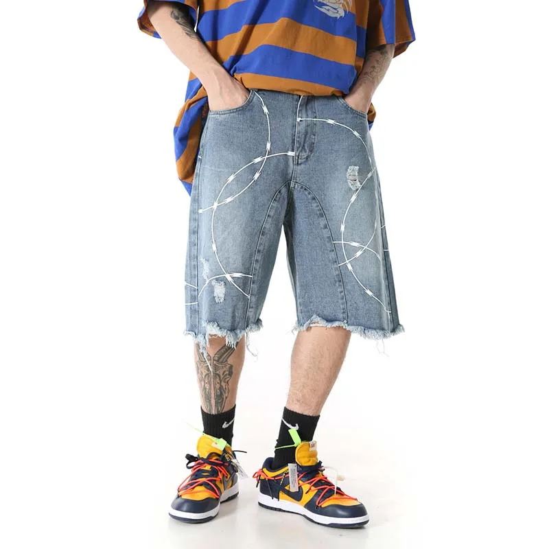 UNCLEDONJM 2020 мужские летние джинсовые шорты с граффити повседневные Прямые легкие